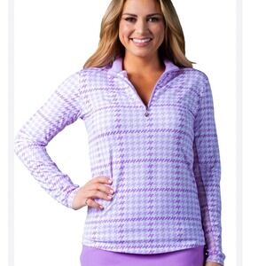 Sun‎ Soleil Sun Shirt Jacket 1/4 ZiP Purple Check Gingham Golf XL